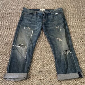Current Elliott Women's Distressed Blue Jeans - Classic Relaxed Fit